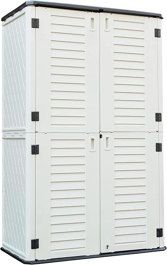 Kinying Outdoor Storage Cabinet, Vertical Storage Shed Perfect to Store Patio Furniture, Garden Tools Accessories,Bike,Beach Chairs and Lawn Mower, 4x2.5 Feet off-white-02B by KINYING