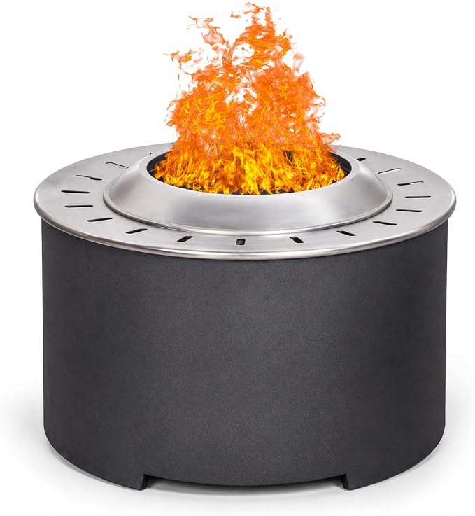 Afterglow Smokeless Fire Pit, 20.5" Round Wood Burning Stainless Steel Top & TerraFab Base, Firepit with Weather Cover Perfect for Outdoor Patio Garden, Dark Grey by Afterglow