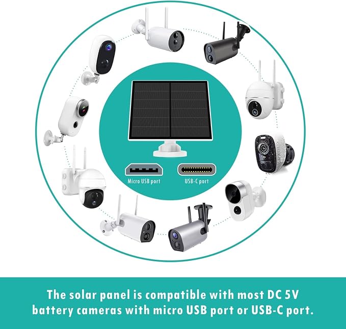 Solar Panel for Security Camera, 5W USB Solar Panel Compatible with Rechargeable Battery Camera, Solar Charger for Camera with IP65 Waterproof, Adjustable Bracket, 9.8ft Cable(3 Pack) - Image 2