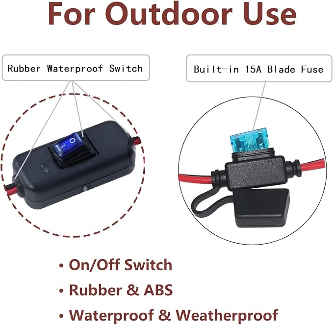 SAE to Battery Alligator Clip - 12V SAE 2Pin Quick Disconnect Cable 10ft SAE to Battery Clamp Cord 15A Fuse (10FT) - Image 6