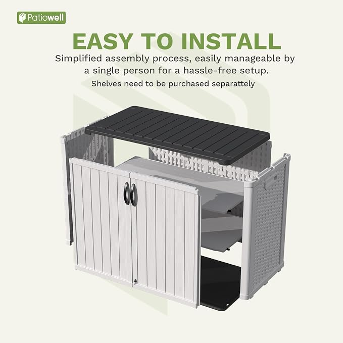 Patiowell 26 Cu.ft Plastic Outdoor Storage Cabinet, Lockable Waterproof Horizotal Storage Shed, Tool Box for Patio, Garden Tools, Garbage Cans, Pool Supplies, Easy Assembly, White(Not Include Shelves) - Image 8