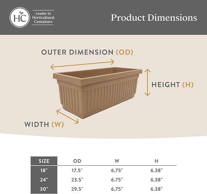 The HC Companies 24 Inch Venetian Window Planter Box with Drainage Plug, Lightweight UV-Resistant Plastic Indoor & Outdoor Planters, 2-Pack Flower Box for Garden & Home Decor, Warm Gray
