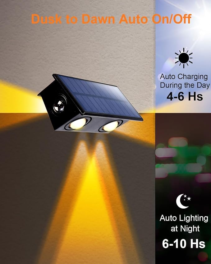 12 Pack 3-Side Solar Fence Lights Outdoor Waterproof with Warm White LED Spot Lens, for Wall, Deck, Patio, Yard, Rail, Garage, Pool, Designed for Enhanced Security, Easy Install