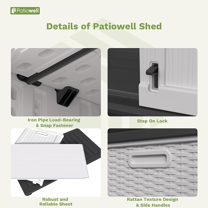 Patiowell 26 Cu.ft Plastic Outdoor Storage Cabinet, Lockable Waterproof Horizotal Storage Shed, Tool Box for Patio, Garden Tools, Garbage Cans, Pool Supplies, Easy Assembly, White(Not Include Shelves) - Image 9