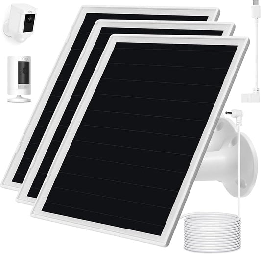 Solar Panel Charger for Ring Camera, Compatible with Ri ng Stick Up Cam Battery, Ring Spotlight Plus/Pro Battery,Waterproof, 5V 6W Fast Charging (3Pack White) by CameraSolarPanelCharger