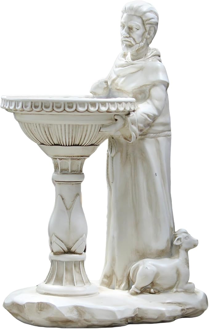 St Francis Garden Statue Outdoor Solar Garden Decor Resin Colorful Lights St Francis Statue with Bird Bath Feeder for Yard Patio Lawn Decoration Religious Gardening Gifts 4.5 * 6.5 * 10.5 in