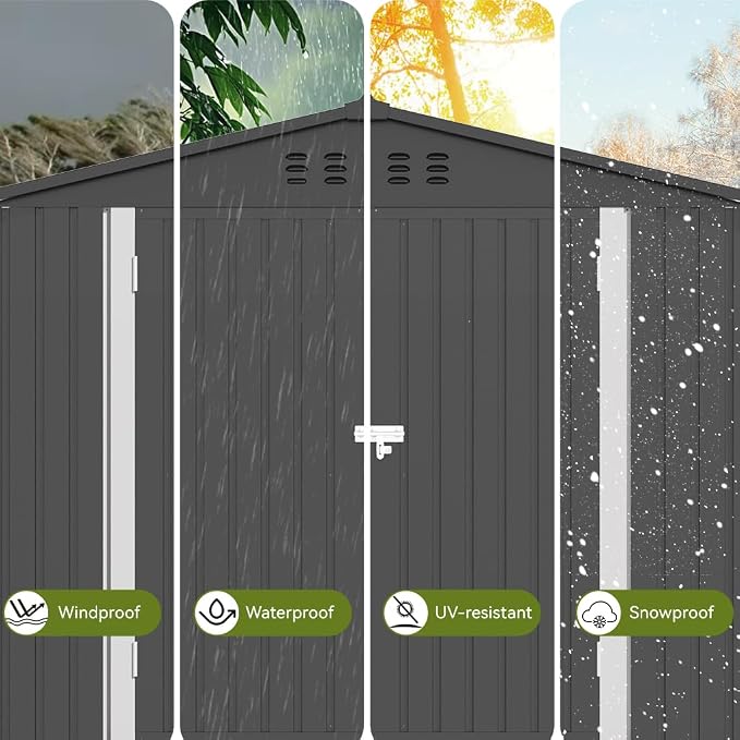 COMHOMA Shed Outdoor Storage Shed Metal,Lockable Doors Tool Sheds with Sloping Roof,Steel Garden Shed with Air Vent for Backyard,Patio,Lawn,Poolside(Grey,8'x6') - Image 8
