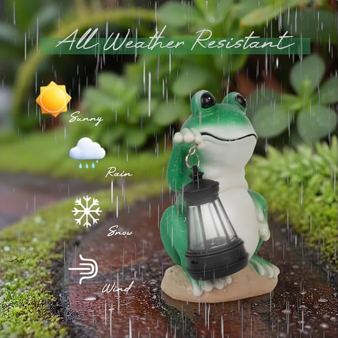 Frog Garden Statues with Solar Lantern, Outdoor Figurine Resin Sculpture Hanging Solar Power Lights for Decoration Yard Patio Balcony Lawn Ornament Art Decor, Unique Gift for Grandma Wowen Mom