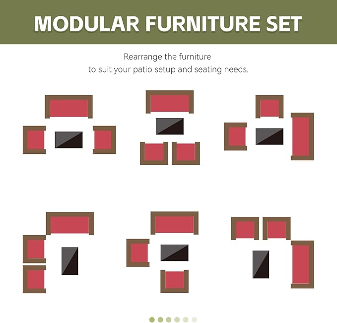 Patio Furniture Set,4 Piece Garden Conversation Set, Outdoor Wicker Rattan Table and Chairs, Black Patio Set, Sectional Sofa with Thick Cushion for Garden, Yard, or Porch (Brown/Red)