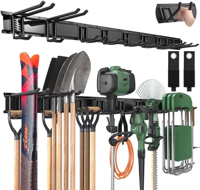 LBT 66" Garage Tool Organizer Wall Mount - 720lbs Garden Tool Organizer with Adjustable Hooks, Heavy Duty Metal Garage Storage Rack, Anti-Rust Shed Rack Holder Hanging Rake Broom Mower Snowboard by LBT