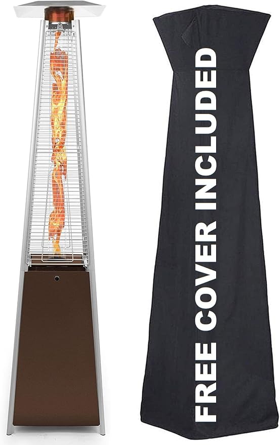 Avenlur Outdoor Patio Pyramid Heater - 48,000 Btu, Portable, Propane, W/Wheels, Protective Cover (Hammered Bronze)