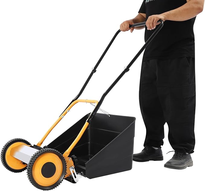 Manual Lawn Mower, 14 Inch 5-Blade Push Reel Lawn Mower,0.47-1.65 in Adjustable Cutting Height,Walk-Behind Cordless Grass Cutter with Removable Grass Collect Bag, Push Reel Lawn Mower for Yard, Garden by Unknown