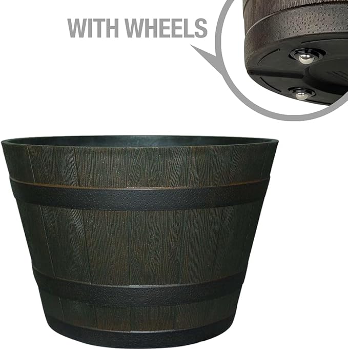 Southern Patio 22.5" Whiskey Barrel Outdoor Planter with Wheels, Drainage Hole & Plug, 69.34 qt. Capacity
