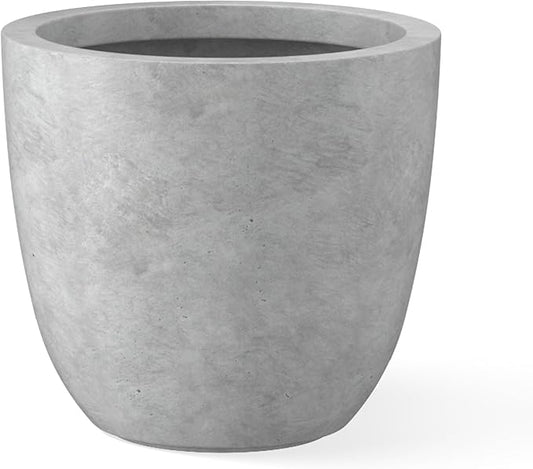 Kante 10 Inch Dia Round Concrete Planter, Indoor Outdoor Large Plant Pot with Drainage Hole and Rubber Plug for Home Patio Garden, Natural Concrete