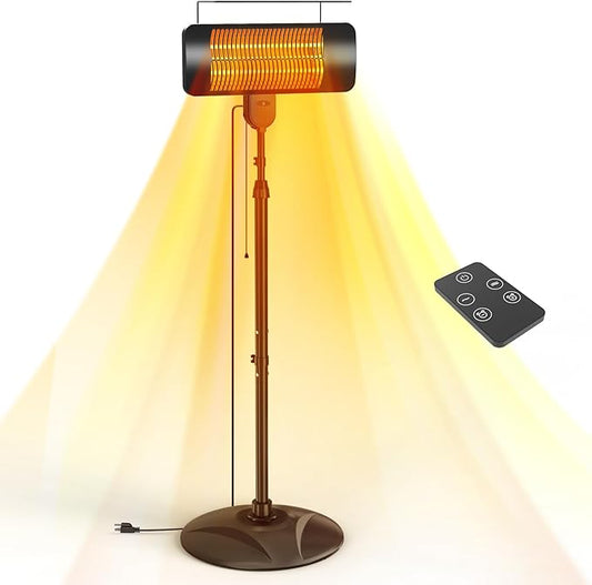 Outdoor Heaters for Patio, 1500W, 3 Heat Modes & 12H Timer, IP54 Waterproof Electric Heater with Adjustable Height, Tip-Over Protection, 78" Portable Infrared Heater for Indoor Outdoor use, Onyx