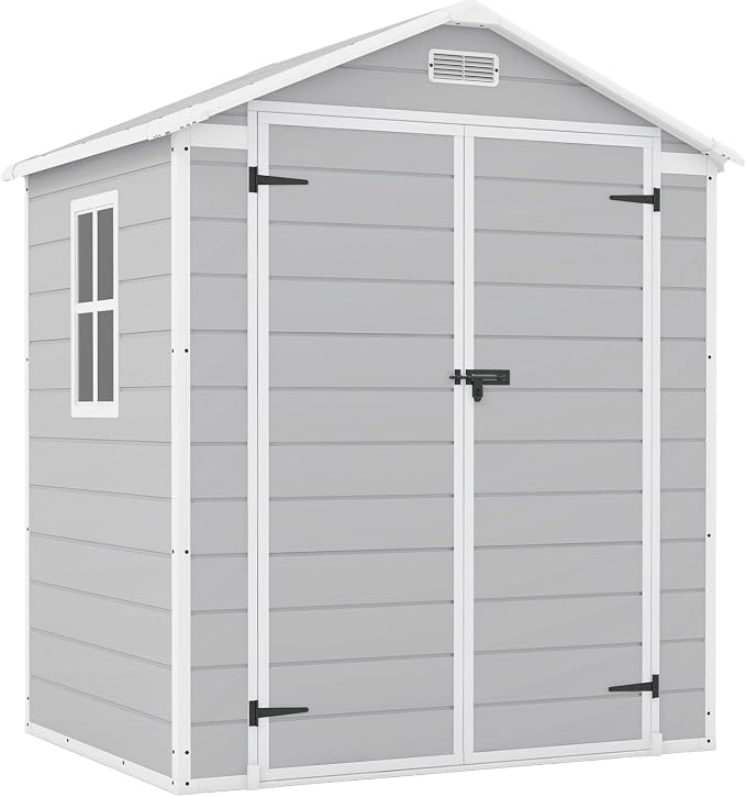 Patiowell 6x4 FT Resin Outdoor Storage Shed with Floor, Plastic Storage Shed with Lockable Door, Outside Shed Perfect to Store Patio Furniture, GardenTools Bike Accessories, Lawn Mower, Light Gray - Image 9