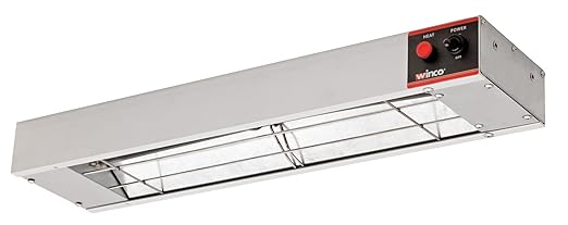 Winco ESH-24, 24″ Electric Strip Heater, 500W, 4.2A, Commercial Grade Infrared Food Warmer, Pass-Through Stations Heating Silver