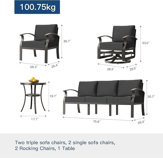 Aluminum Patio Furniture Set, 10 Seats Outdoor Patio Conversation Sets with Swivel Chair Modern Metal Sectional Sofa with Upgrade Cushions for Patio, Backyard - Black