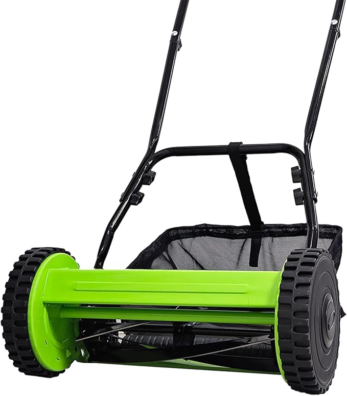 14-Inch 5-Blade Manual Push Reel Lawn Mower Cordless, with Removable Grass Catcher Bag & Adjustable Cutting Height, for Yard & Garden Grass Cutting - Image 5