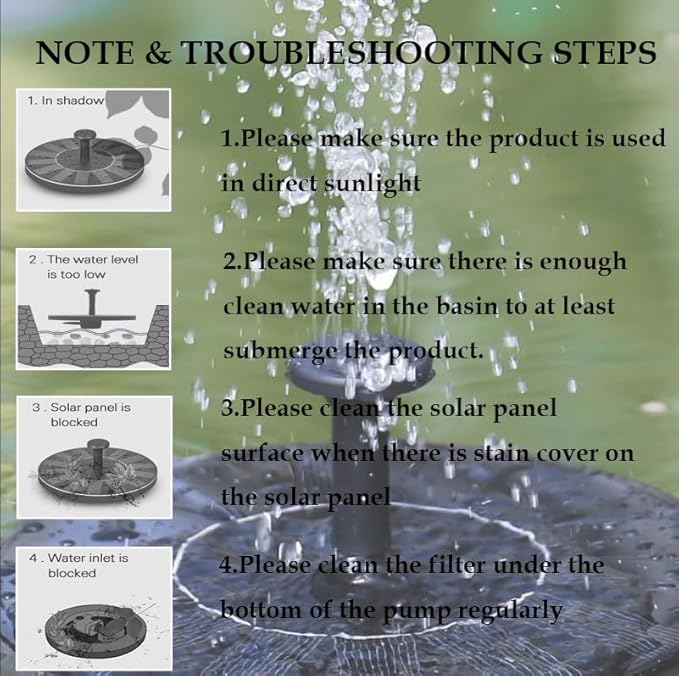 LAWOHO Solar Fountain Pump 1.5W Upgraded Submersible Solar Water Fountain Panel Kit for Bird Bath,Small Pond,Garden and Lawn