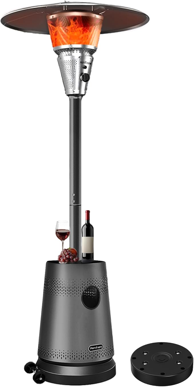 50,000 BTU Patio Heater for Outdoor Use, Portable Propane Patio Heater with Wheels, Stainless Steel Burner for Porch, Deck, Garden, Commercial (Black)