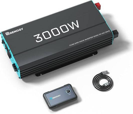Renogy Inverter P2 3000W Pure Sine Wave Inverter 12V DC to 120V AC Converter for Home, RV, Truck, Camping, Trailer, with Wired Remote Controller, Support Li, AGM, SLD, GEL, FLD Batteries by RenogySolar
