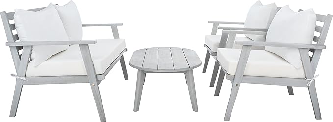 SAFAVIEH Outdoor Collection Deacon Grey/Beige Cushion 4-Piece Conversation Patio Set