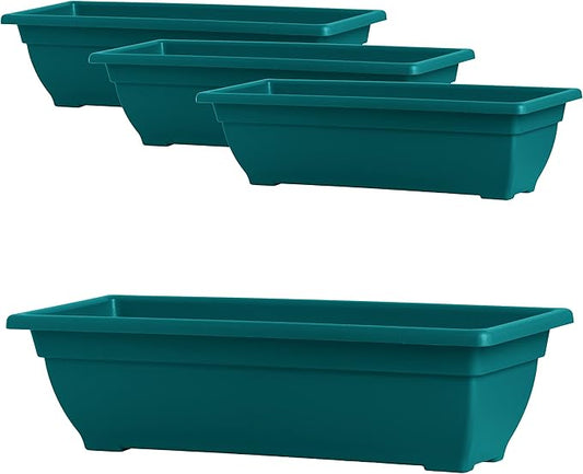 Rectangle Planter Box, 24 Inch Indoor/Outdoor Rectangular Planter, Durable UV Resistant, 4 Gallon Plastic Window Box Trough, Use for Herbs, Succulents, Vegetables (Gem | 4 Pack)