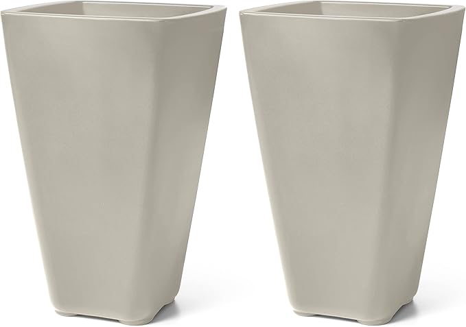Step2 Bridgeview Tall Square Planter, Large Planters for Outdoor Plants, Gardening and Flower Pot for Patio or Porch, Efficient Drainage, Durable Plastic, Concrete, 2-Pack