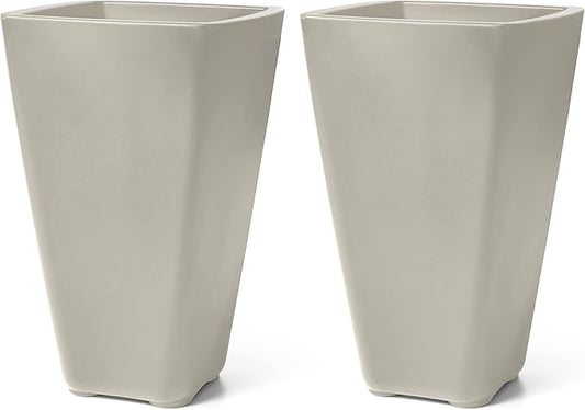 Step2 Bridgeview Tall Square Planter, Large Planters for Outdoor Plants, Gardening and Flower Pot for Patio or Porch, Efficient Drainage, Durable Plastic, Concrete, 2-Pack