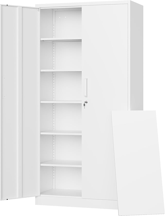 Letaya Metal Storage Cabinets with Lock Door,Steel Locker Garage Cabinets 5 Adjustable Shelves for Home,Office, Warehouse(White) by LetayaMetalCabinets