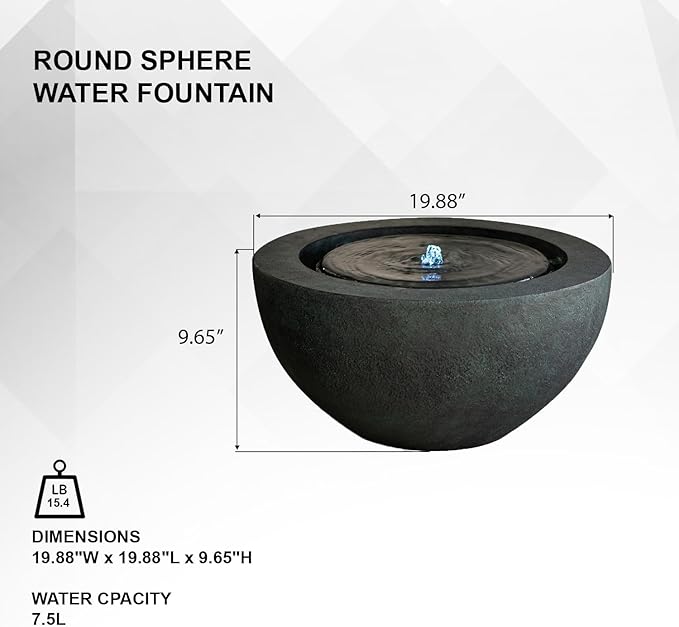 XBrand 19.8" W Round Sphere Water Fountain Indoor Outdoor with LED Light, Polyresin Bubbler Feature for Patio Garden Yard Home Décor, Dark Green