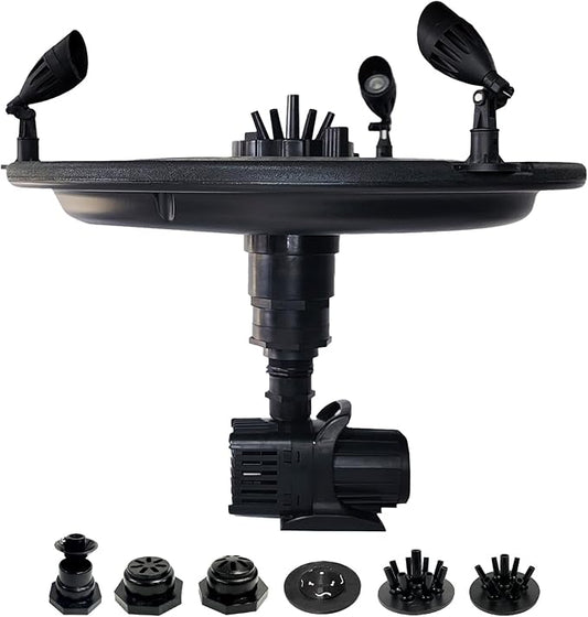 HALF OFF PONDS Floating Fountain, 1/4 HP Pond Aerator, 100 ft Cord, 3,000 GPH Water Pump, 9 Spray Patterns, Color-Changing LED Lights, for Ponds & Water Gardens