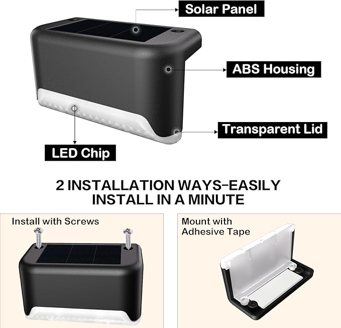 Solar Deck Lights Outdoor, 20 Pcs Solar Step Lights, Waterproof LED Solar Lights for Outdoor Stairs, Step, Fence, Yard, Patio, Railing, Garden and Pathway