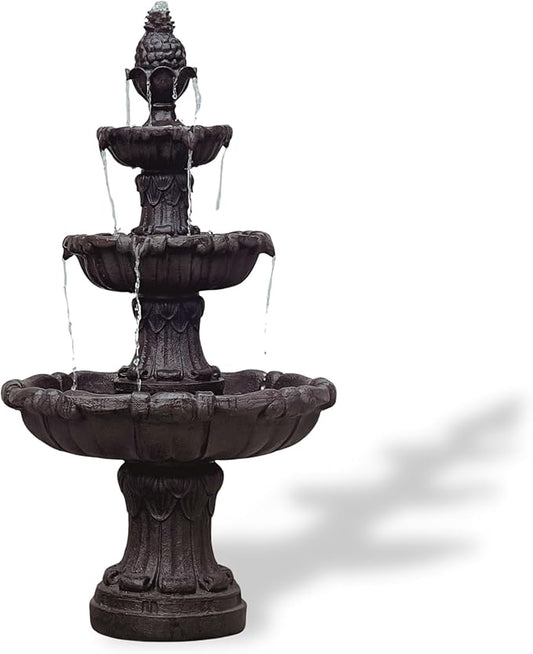 XBrand 58.3" 3-Tier Outdoor Freestanding Water Fountain - Classic Leaf Design, White Resin, Large Bird Bath with Pump - Ideal for Yard, Lawn and Garden, Porch Décor