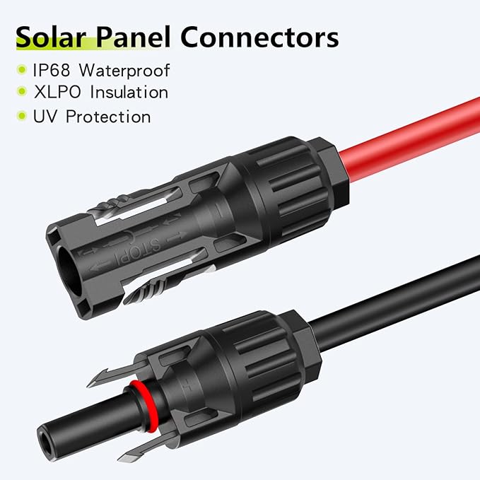 33Ft 10AWG Solar Cable Extension with Protection Cover, Solar Wire with Tool-Free Solar Connectors, IP68 Waterproof PV Cable, Solar Panel Extension Cable 10Gauge for Home Boat RV Solar Panels(33ft) - Image 6