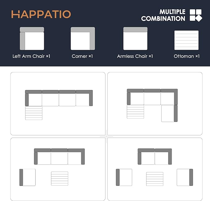 HAPPATIO 5 Piece Patio Conversation Set,All-Weather Patio Furniture Set,Outside Patio Furniture,4 Piece Outdoor sectional,PE Rattan Wicker Outdoor Sectional Sofa.(Grey/Beige)