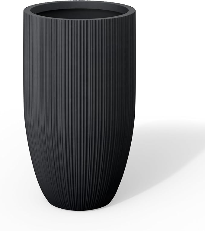 Kante 24 Inch Tall Round Concrete Planter, Large Plant Pots with Drainage Hole for Indoor Outdoor Plants, Modern Decor for Garden, Home, Patio, Porch, Black