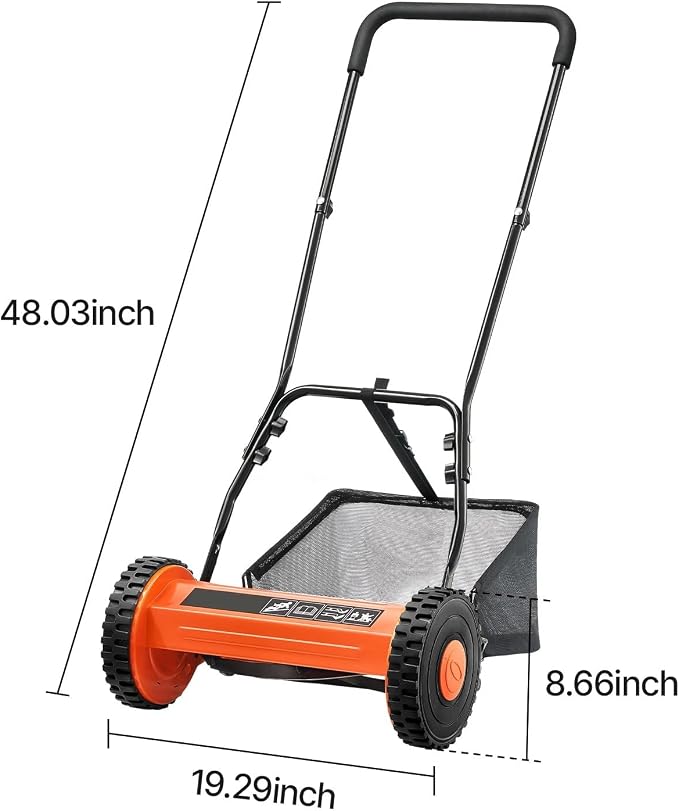 14" Manual Push Reel Lawn Mower 5-Blade Adjustable Height Grass Catcher 2 Wheels - Image 7
