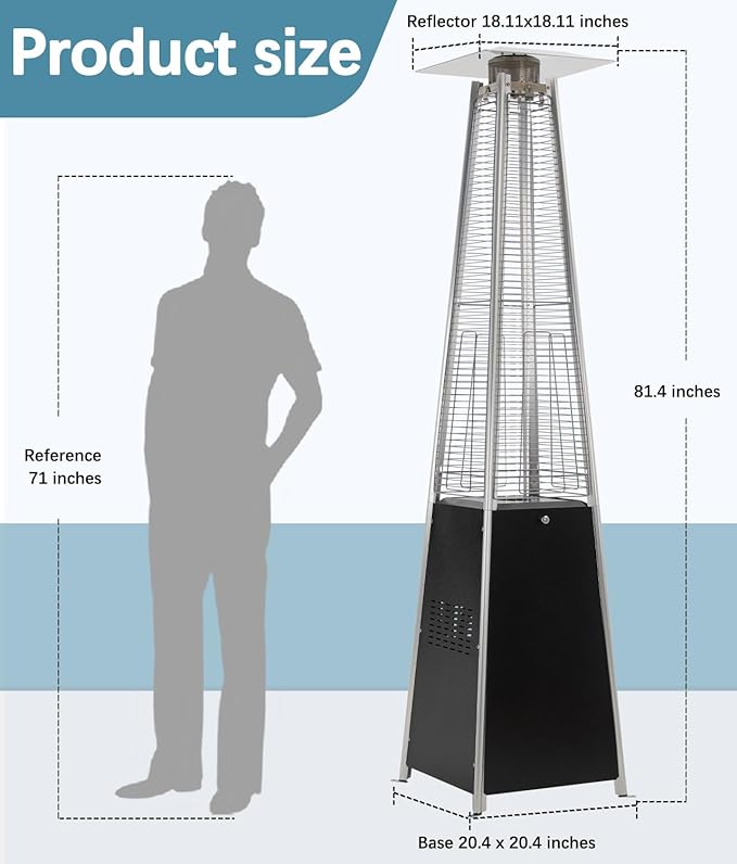 Pyramid Patio Heater,48,000 BTU Outdoor Propane Patio Heater with Detachable Wheels and Protective Cover for Terrace, Garden,Poolside.（Black）