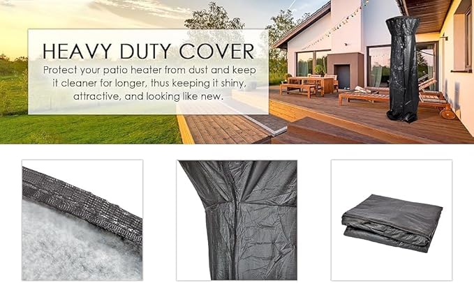 Fire Sense 02129 Vinyl Cover Full Length Outdoor For Fire Sense LPG Patio Heaters Reflectors Heavy Duty 10 Gauge Felt Lined Waterproof Weather Resistant With Zipper 31"-33" Round Reflectors