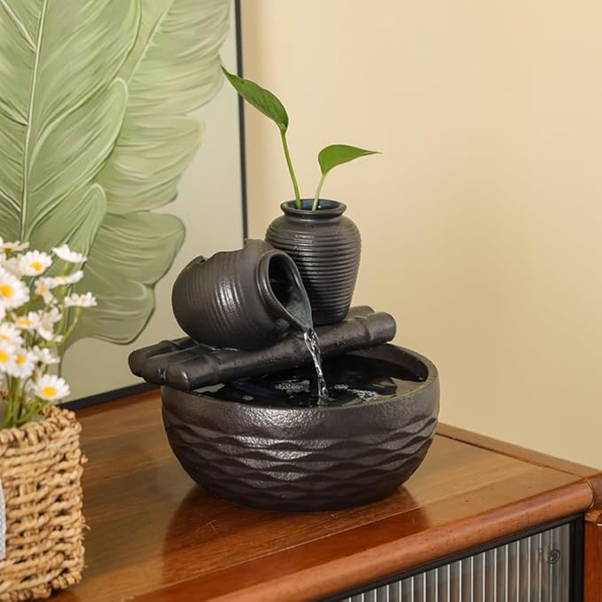 Ceramic Tabletop Desktop Fountain Water Feature Decoration Indoor Home Office