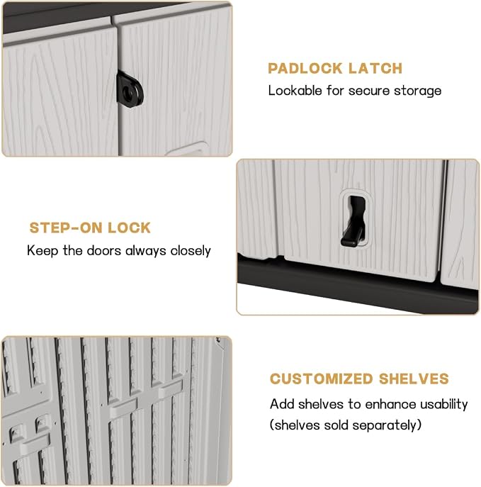 KINYING Outdoor Horizontal Storage Sheds,37 Cu.ft Outdoor Storage Cabinet Waterproof Resin Tool Storage Box for Lawn Mower,Garden Tools and Patio Furniture, Lockable (Grey) - Image 8