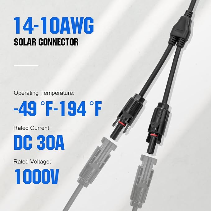 ECO-WORTHY 4 Pair Solar Connectors 30A Y Branch Parallel PV Adapter Cable Wire Plug Tool Kit for Solar Panel(M/FF+F/MM) - Image 5