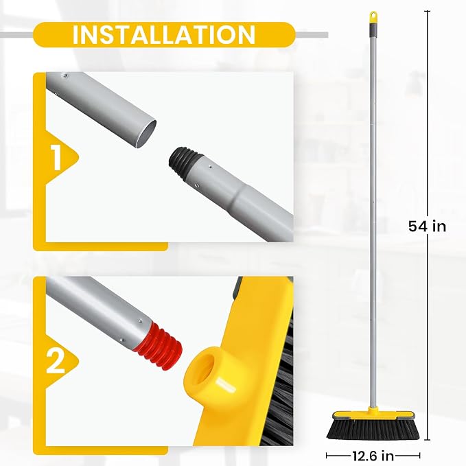 Yellow Indoor Broom 54" Long Handle House Brooms for Floor Cleaning Sweeping Broom for Kitchen, Garage, Lobby, Patio and Garden - Image 3