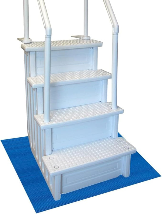 RESILIA Stay-Put Swimming Pool Ladder Mat - Non-Slip, Wide Ribbed, Protective Pad, 36 Inches x 36 Inches, 0.125 Inch Thick, Powder Blue, Made in USA by Resilia