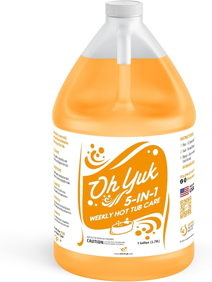 Oh Yuk 5-in-1 Hot Tub Chemicals Weekly Care– Hot tub Clarifier, Spa Cleaner, Water Conditioner – Helps Control Water Balance & Combat Buildup – Spa Care Chemicals for All Types of Hot tubs - 1 Gallon by OhYuk