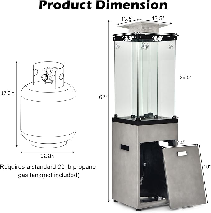 Tangkula 41,000 BTU Propane Patio Heater with Waterproof Cover, Outdoor Heater with Lockable Wheels, Adjustable Feet, Tempered Glass Tube, Suitable for Garden Porch Patio Deck