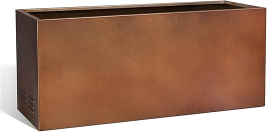 Worth Metal Planter Box with Insert Plate & Drain Holes, Indoor or Outdoor Use, No Assembly Required, 30" x 11" x 13", 14.3 Gallons, Matte Bronze