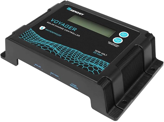 Renogy Voyager 20A 12V/24V PWM Waterproof Solar Charge Controller w/ LCD Display for AGM, Gel, Flooded and Lithium Battery, Used in RVs, Trailers, Boats, Yachts, Voyager 20A by RenogySolar